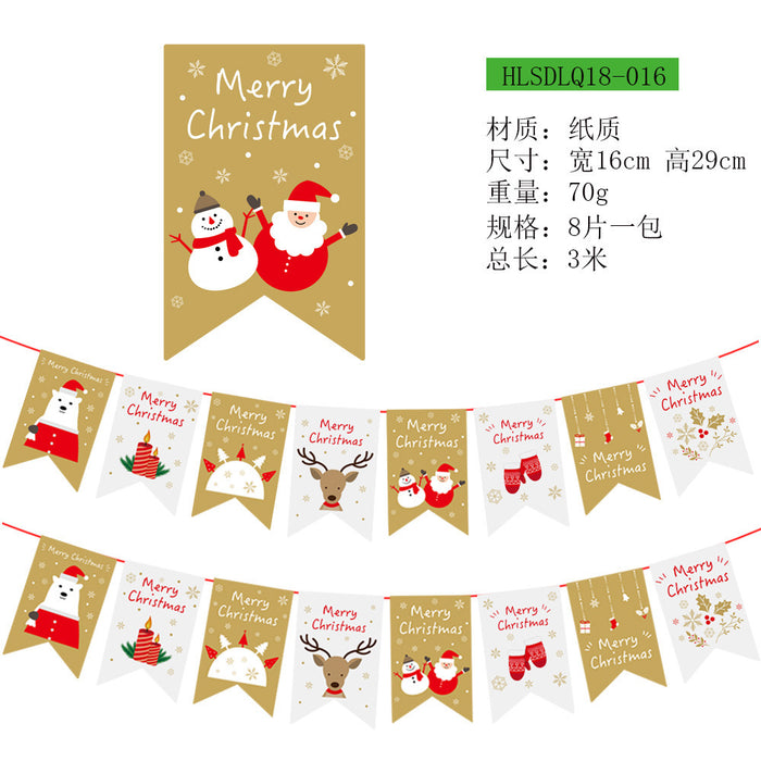 Wholesale Christmas Decorations Christmas Pull Flag Hanging Flag Holiday Banner Party Decoration Paper Cartoon Christmas Pull Flower String Flag