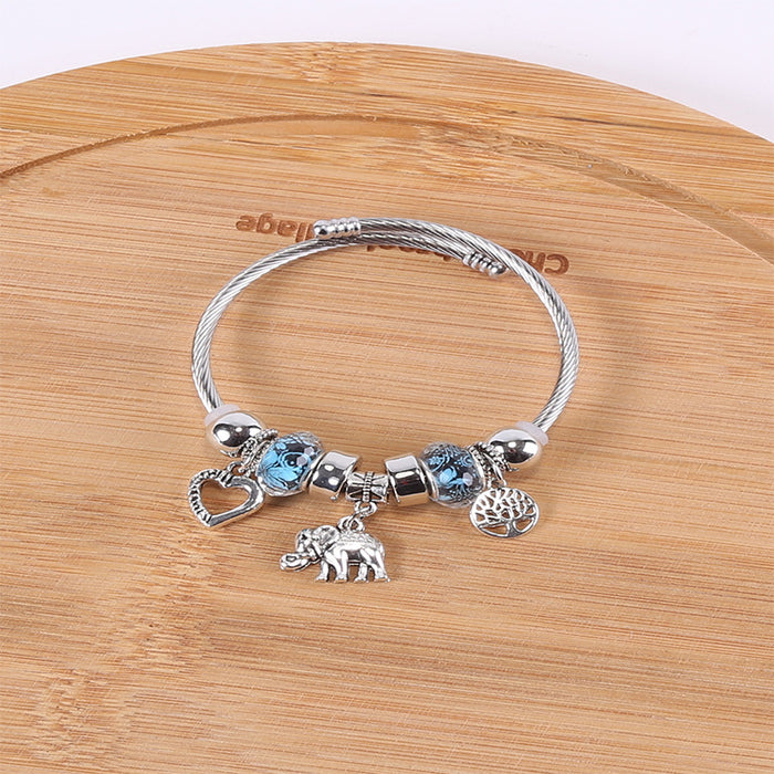 Wholesale Elephant Tree of Life Pendant Stainless Steel Beaded Bracelet JDC-BT-ShenYuan002