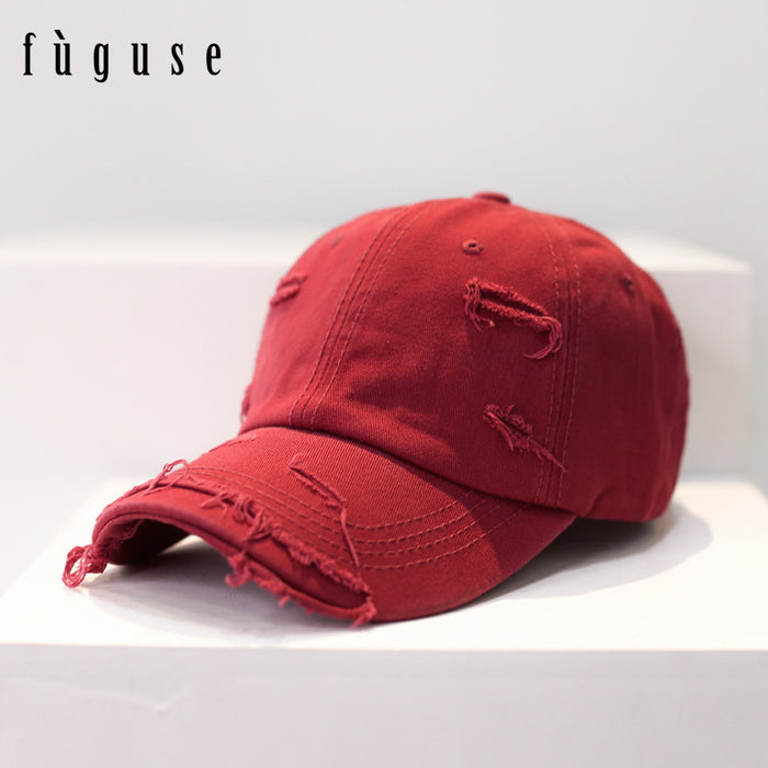 Wholesale Retro style, personalized, vintage, perforated baseball cap, versatile, soft top, curved brim, sun shading duckbill cap for women