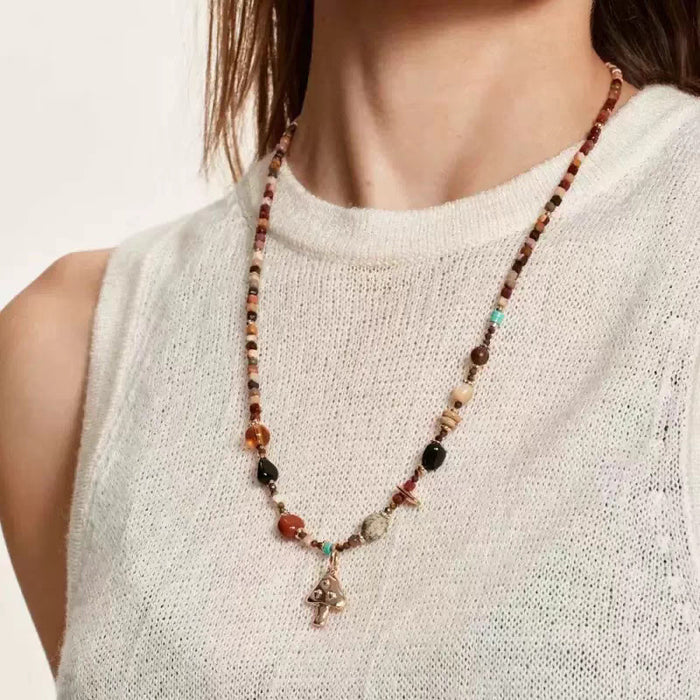 Wholesale Sunrise Mushroom Natural Stone Color Beaded Necklace Jewelry