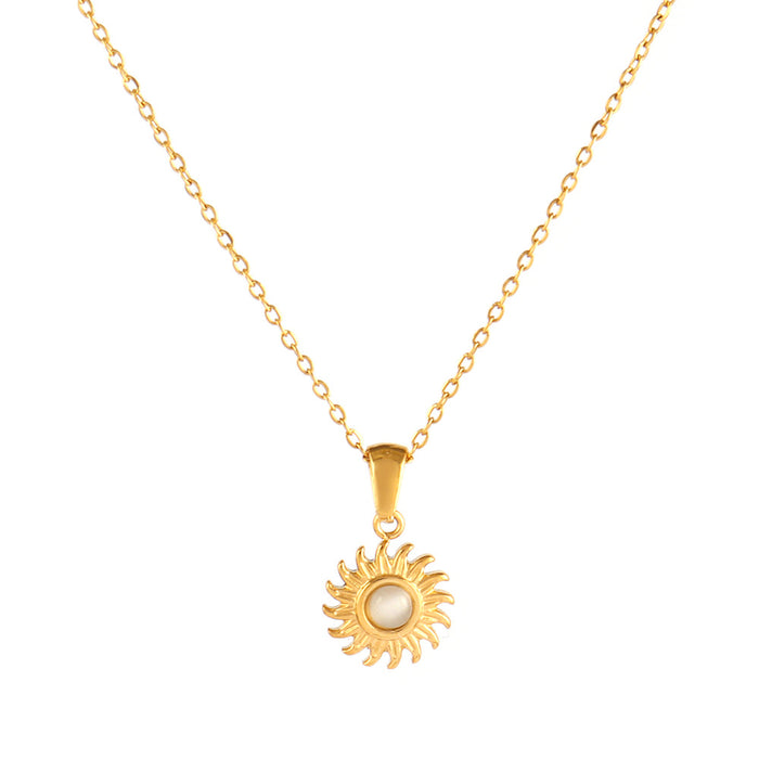 Wholesale Natural Stone Pendant Necklace Stainless Steel Turquoise Sun Pendant Clavicle Chain