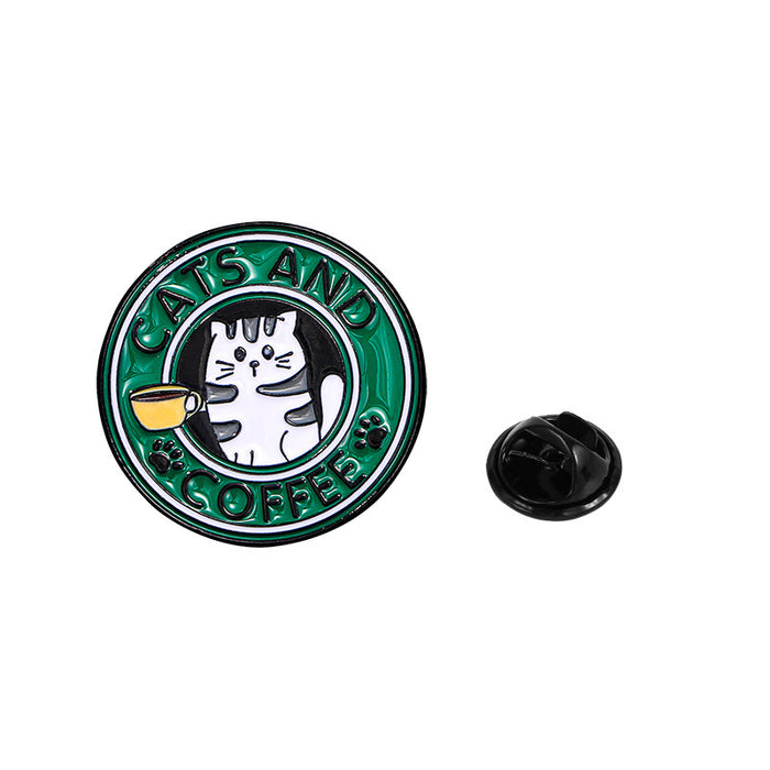 Wholesale Coffee Cat Brooch Backpack Badge Clothing Accessories