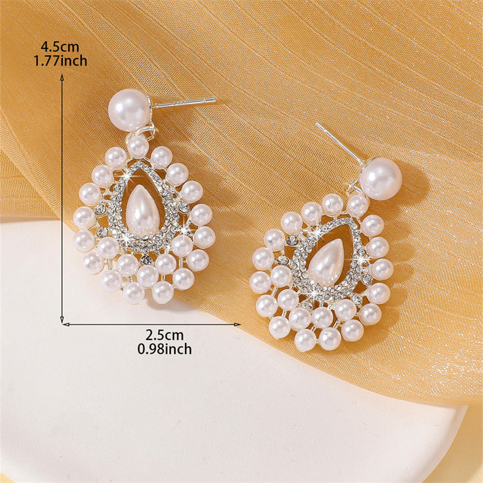 Wholesale Rhinestone Drop Pearl Earrings Silver Party Jewelry Accessory MOQ≥2