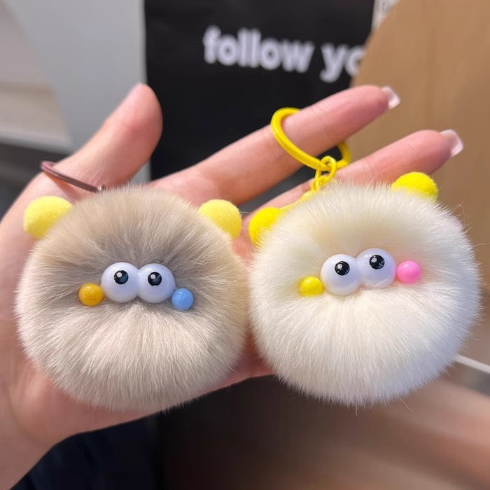 Wholesale Rex Rabbit Fur Small Charcoal Ball Furry Keychain