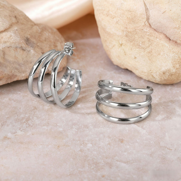 Wholesale Geometric Titanium Steel Three-Line Dense Earrings