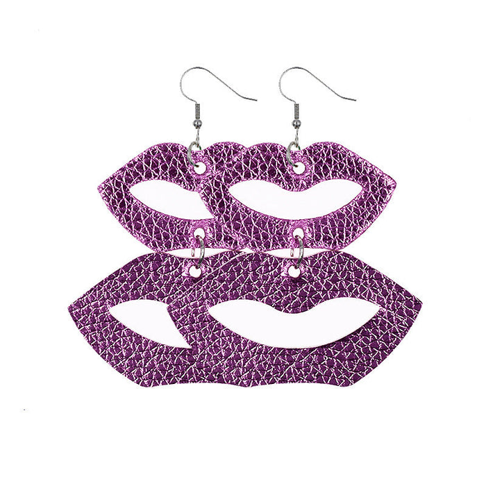 Wholesale Earrings Leather Valentine's Day Love Heart Teardrop Lips JDC-ES-ZL008