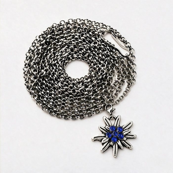 Wholesale Layering Jewelry Edelweiss Long Necklace Rhinestone Pendant Bavarian Folk Style For Beer Festival