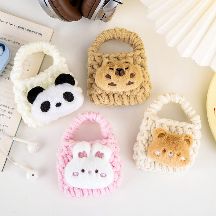 Wholesale Plush Woven Coin Purse Earphone Bag Cute Girl's Heart Jewelry Storage Bag