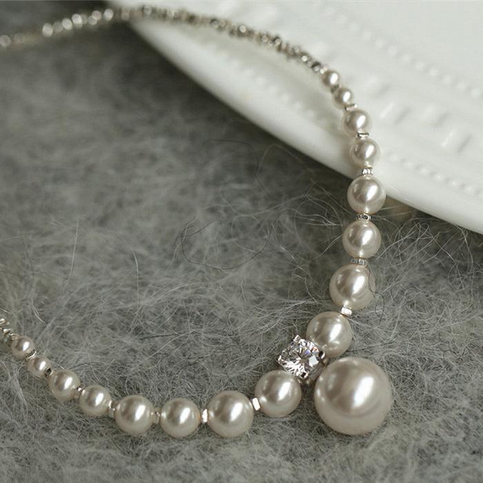Wholesale  Broken Silver Metal Pearl Necklace Women's Retro  All-match Elegant Necklace Chain Clavicle Chain