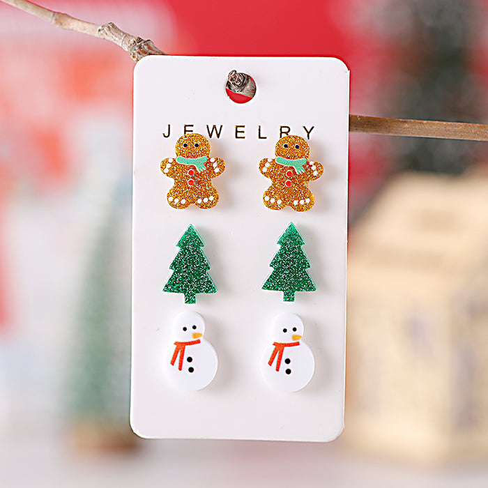 Wholesale Christmas gingerbread man,  Christmas tree,  snowman earring set,  shiny
