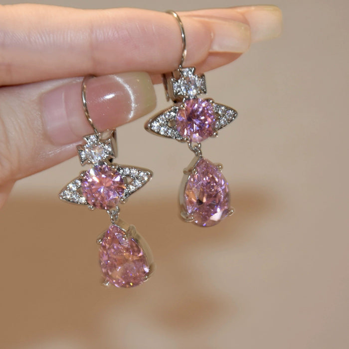 Wholesale Saturn Mermaid Tears Pink Tear Zirconia Stainless Steel Necklace