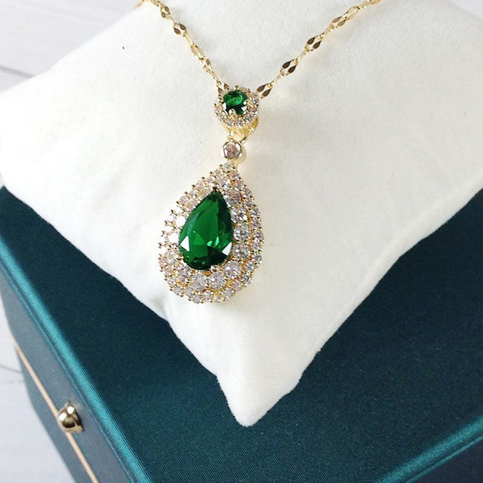 Wholesale  micro inlaid zircon full zirconium emerald necklace women