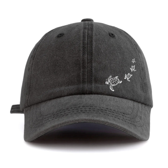 Wholesale Stylish Ocean Turtle Print Washed Distressed Baseball Cap Casual Peaked Cap Sun Protection Fashion Accessory Boutique Resale Gift