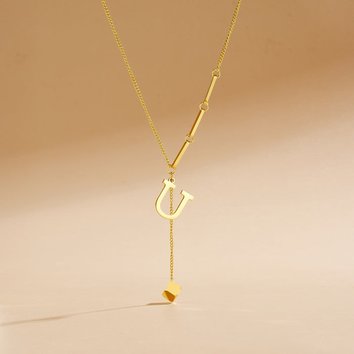 Wholesale Stainless Steel Necklace with Long  Block-Letter Tassel Pendant