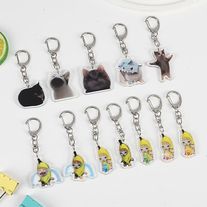 Wholesale Acrylic Cat Banana Cat Keychain JDC-KC-XBK001