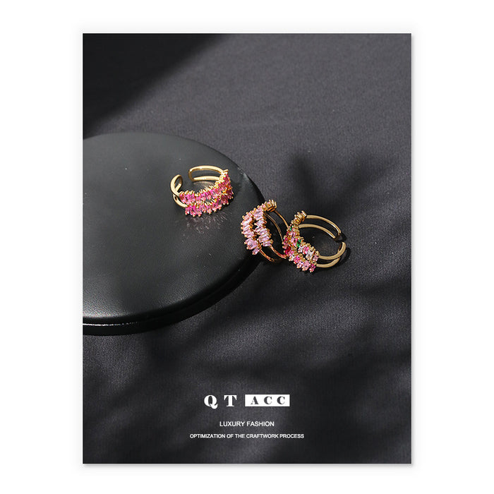 Wholesale Colorful zircon micropaved brass gold-plated double-layer zircon open-end bracelet