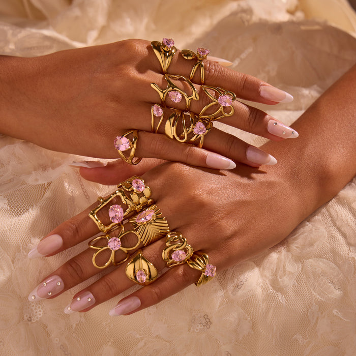 Wholesale Geometric pink zircon stainless steel ring