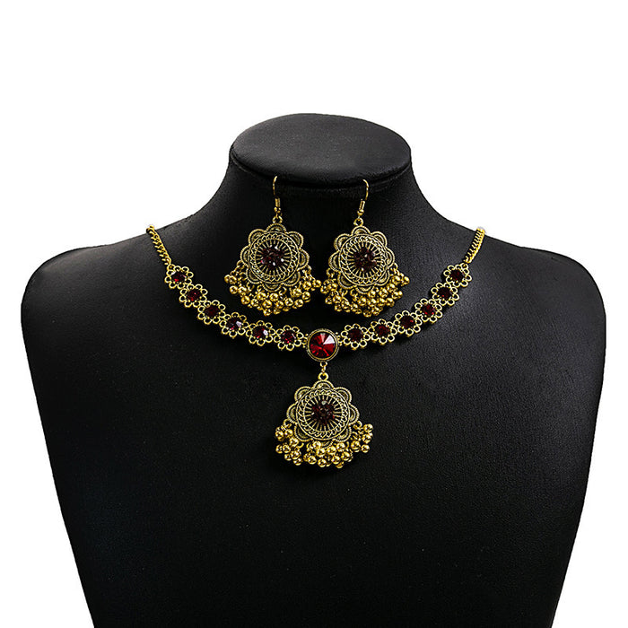 Wholesale Bohemian Turquoise Fringe Earrings and Necklace Set Alloy Jewelry