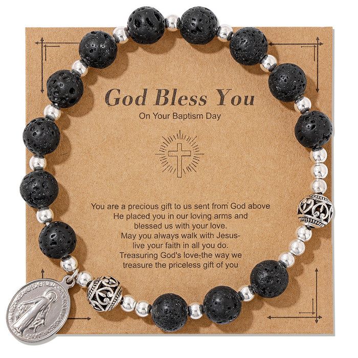 Wholesale Alloy cross pendant bracelet with stone beads and elastic cord