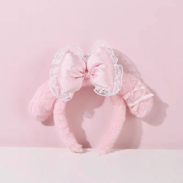Wholesale Cute Bow Lace Plush Rabbit Ear Hair Band Women Wash Face Hair Band