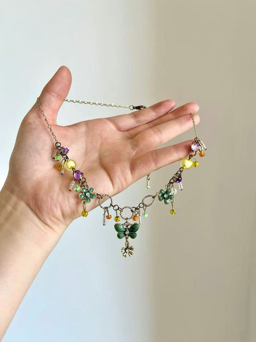 Wholesale Fashion Alloy Flower Long Chain Necklace Trendy Jewelry Accessory Gift