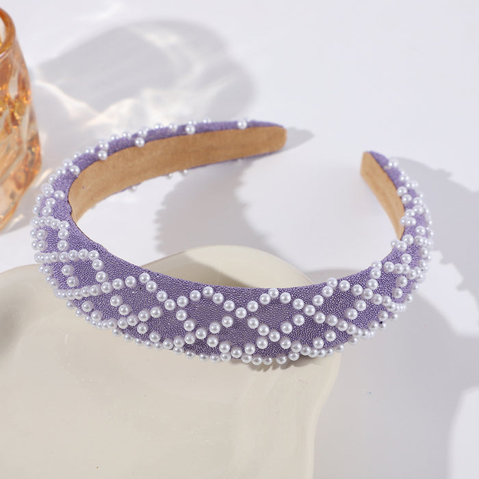 Wholesale Sponge wide-brimmed headband inlaid with pearls,  light luxury and high-end headband for women,  showing temperament hair accessories