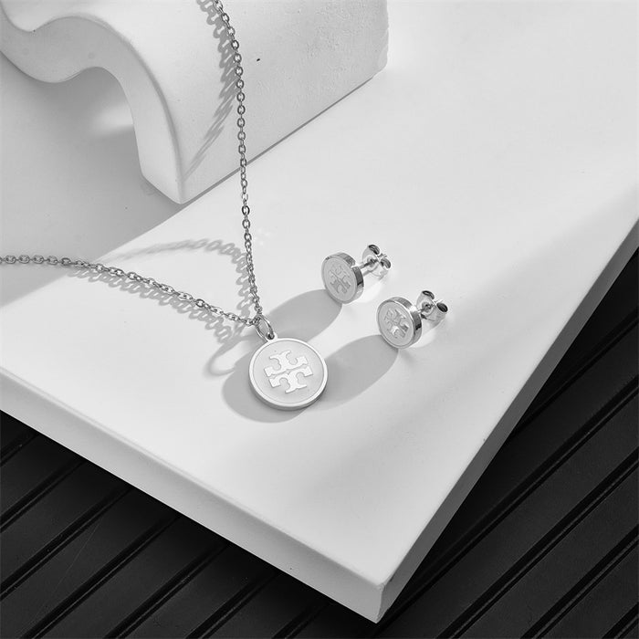 Wholesale Stainless steel earrings necklace with simple engraved letters jewelry