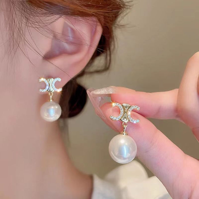 Wholesale Letter Diamond Pearl Earrings JDC-ES-YuHang011