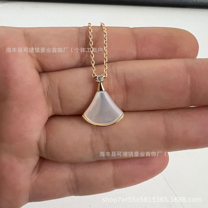 Wholesale  V gold high version small skirt necklace female white fritillary fan rose gold pendant clavicle chain