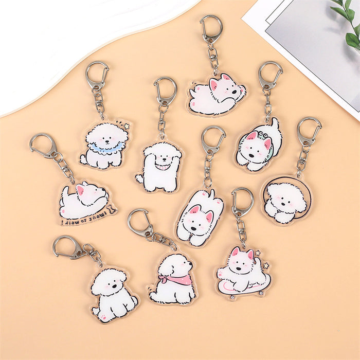 Wholesale Double-Sided Acrylic Cartoon Bichon Puppy Keychain Cute Bag Charm MOQ≥2