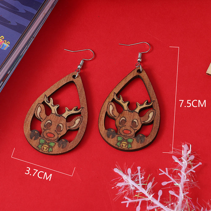 Wholesale Christmas Elk Hollow Stainless Steel Ear Hook Earrings