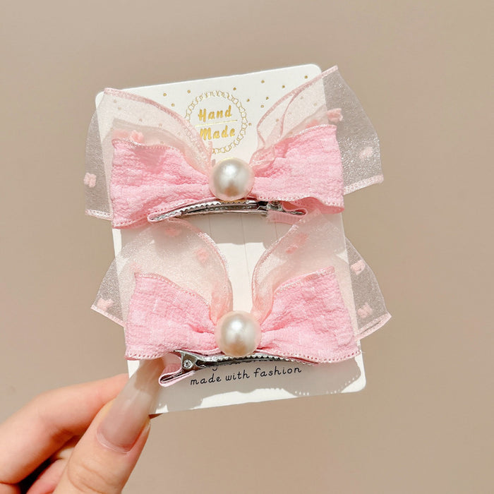 Wholesale Pearl three-dimensional bow hair clip, bubble gauze clip, cute duckbill clip for children, hair clip