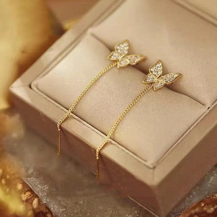 Wholesale Butterfly tassel temperament long style exquisite high-end design ear line earrings