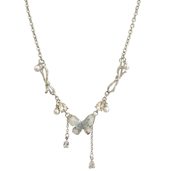 Wholesale Titanium steel pearl butterfly necklace with high-end feel collarbone chain