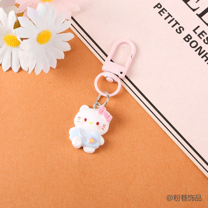 Wholesale Chic Cute Cat Keychain Bag Charm Plastic Resin Pendant Car Key Accessory Sweet Pink Design For Couples And Gift