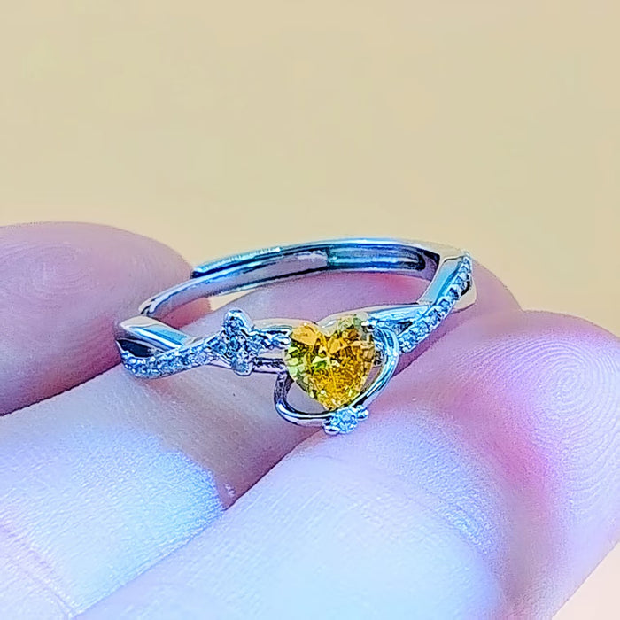 Wholesale Pink heart-shaped zircon open ring, light luxury sweetheart amethyst ring