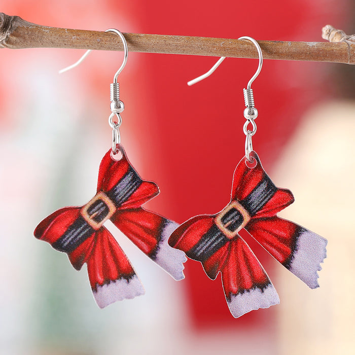 Wholesale Christmas  Belt Bow Pendant Earrings Acrylic Christmas Party Earrings
