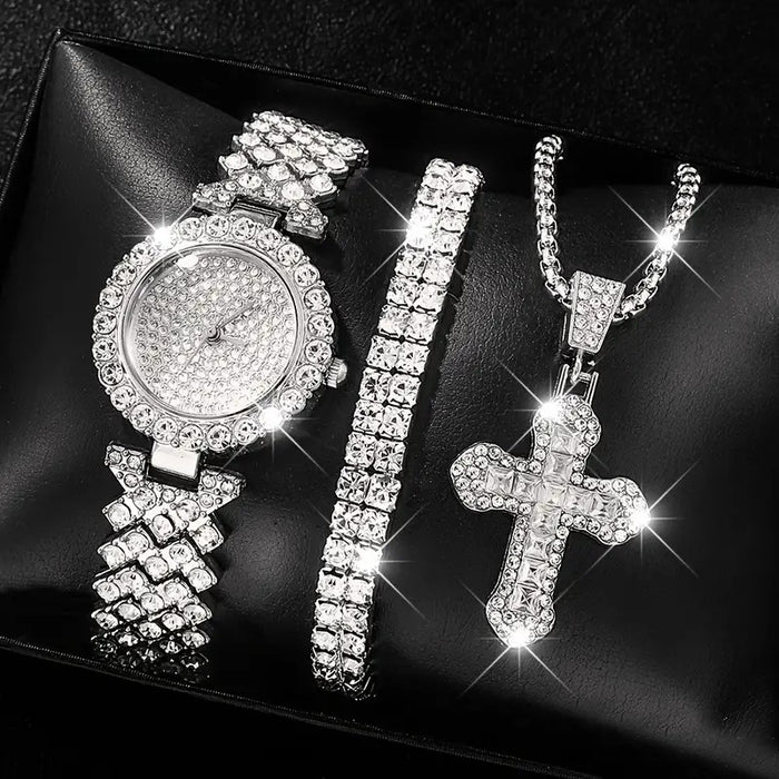 Wholesale Quartz Watch Full Diamond Bracelet Necklace