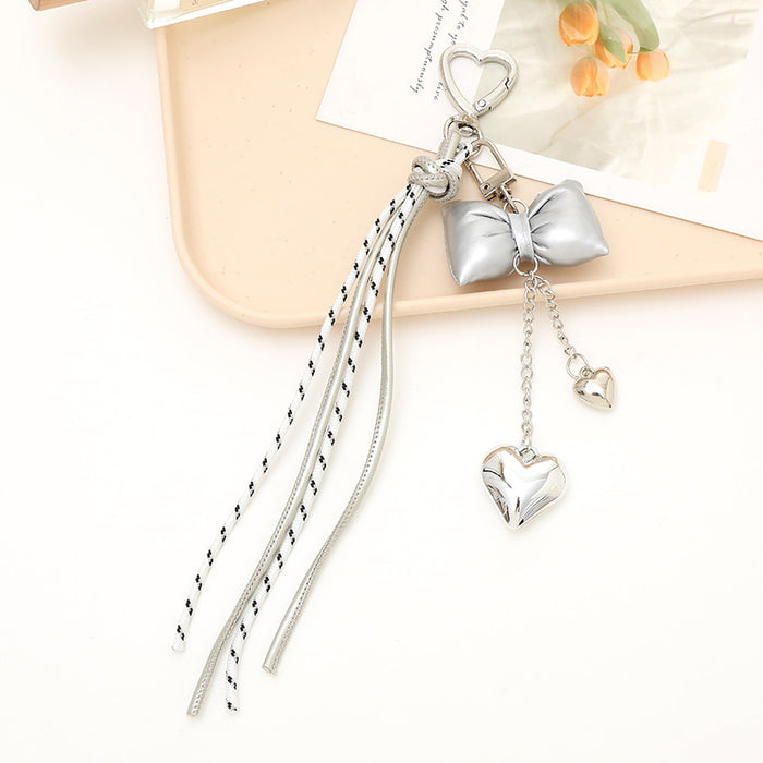 Wholesale Leather bow heart pendant luggage keychain lanyard accessories single buckle tassel pendant accessories