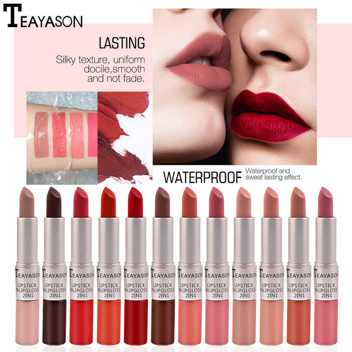 Wholesale Lipstick dual head non stick cup matte matte matte lip gloss 2-in-1 matte lipstick