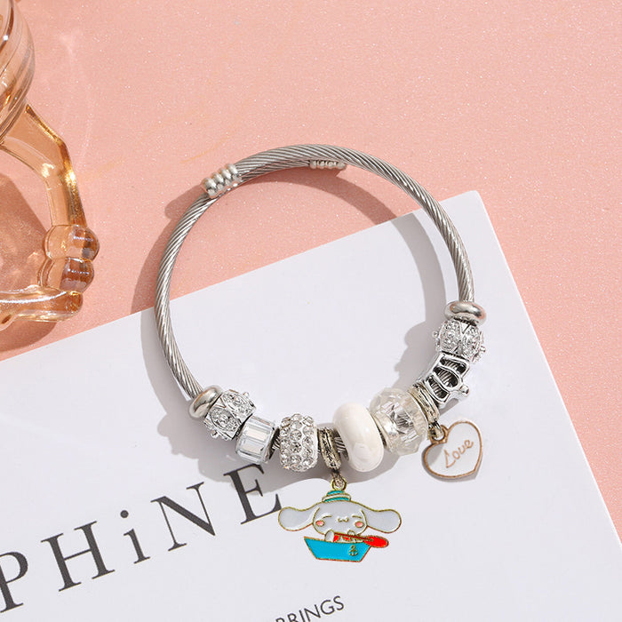 Wholesale Stainless Steel Adjustable Bead Bracelet with Cute Cartoon Dog Pendant Fashion Accessory MOQ≥2