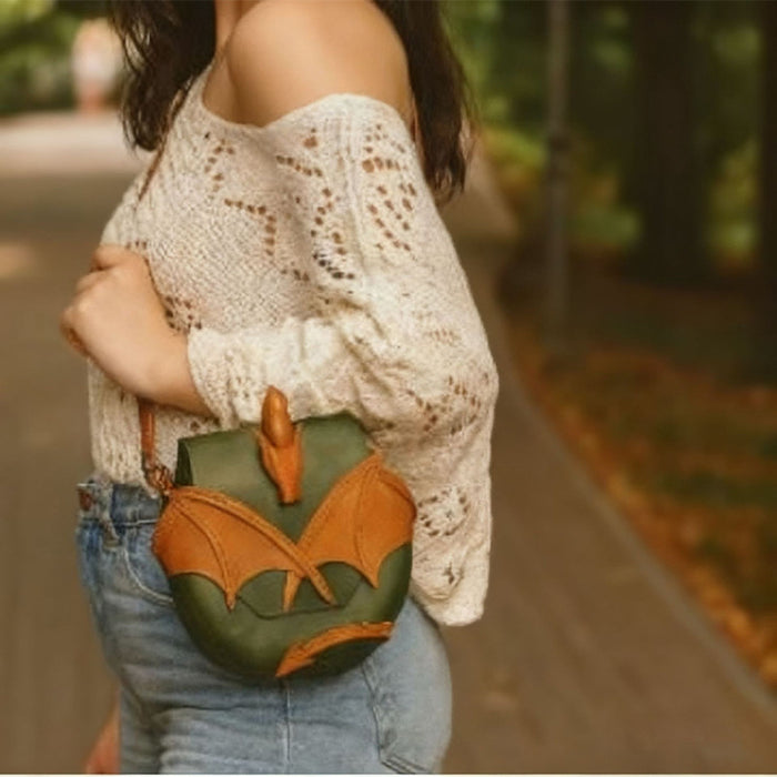 Wholesale Retro Magic Dragon Small Round Crossbody Bag  Bat Contrast Color Trendy Fashion Gift