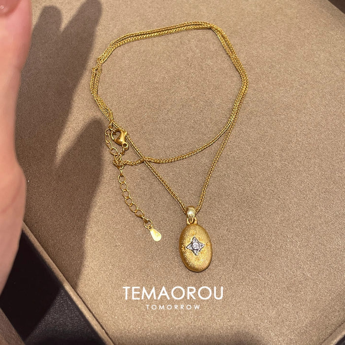 Wholesale Eight-Pointed Star Coffee Bean " Diamond-Studded Double-Sided Pendant Necklace for Women,  Collarbone Chain,  Sweater Chain