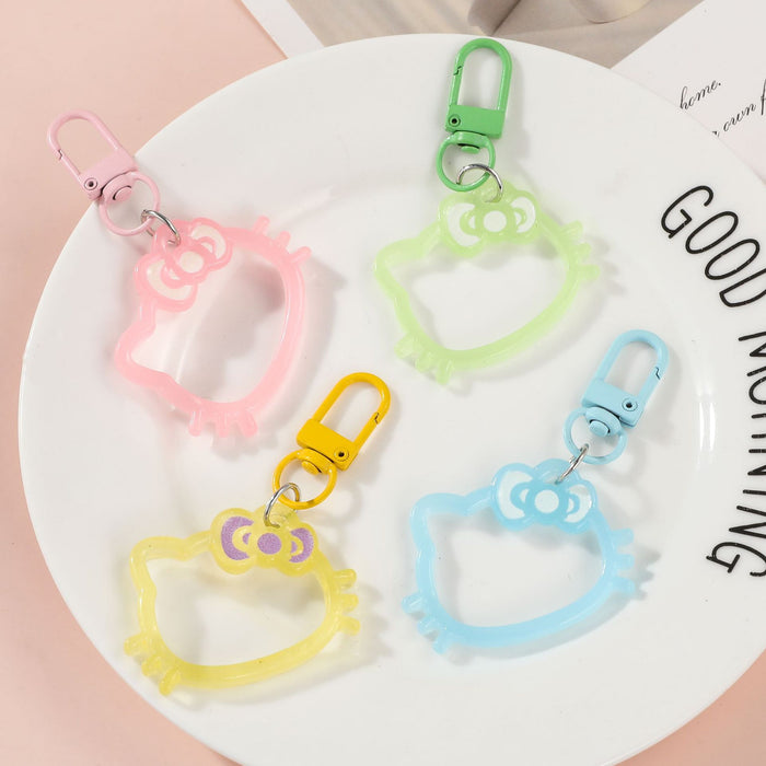 Wholesale Glow In The Dark Cat Head Keychain With Hollow Out Design Cute Bag Charm