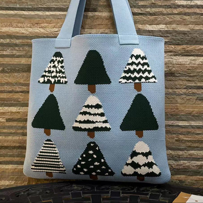 Wholesale Creative Cartoon Christmas Tree Woven Bag Shopping Knitted Bag