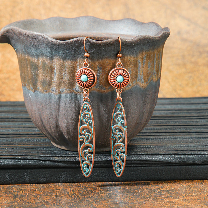 Wholesale 2pcs retro ethnic geometric turquoise earrings