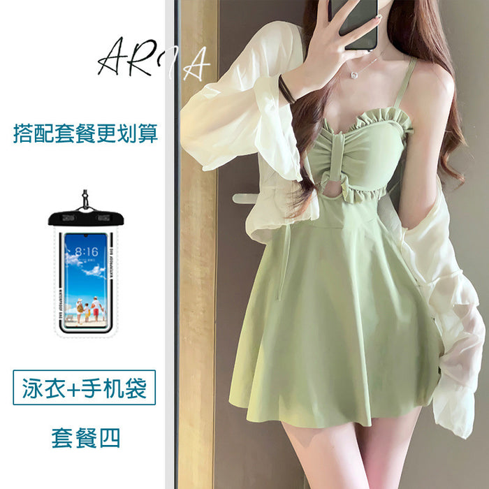 Wholesale New one-piece conservative skirt style avocado green high-end and sexy hot spring swimsuit