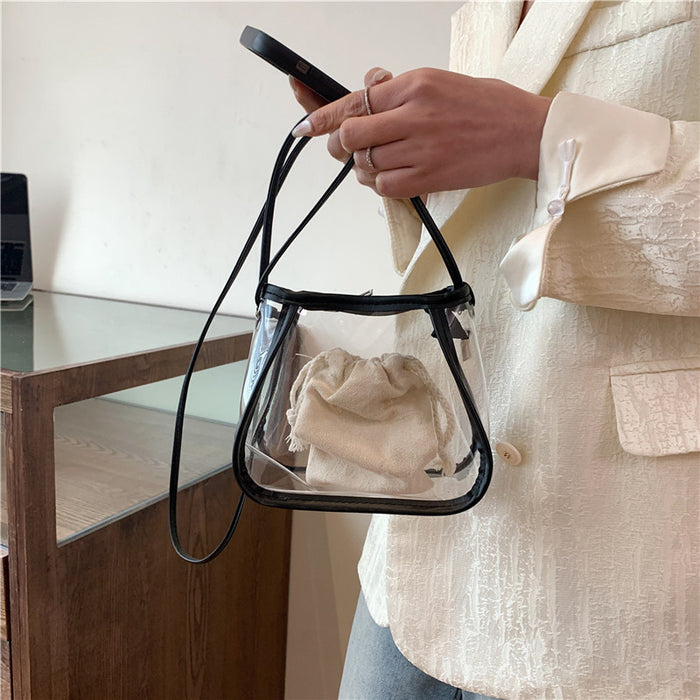 Wholesale Street Trend Transparent Bucket Bag PU Small Handbag for Women Fashion Accessory