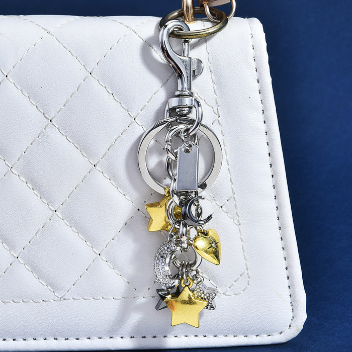 Wholesale Trendy Metal Keychain Bag Charm With Rhinestones Two Tone Electroplated Cross Crown Design Fashion Accessory