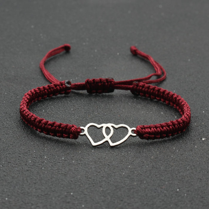 Wholesale New Stainless Steel Double Love Bracelet Couple Hand Rope Hand Woven Adjustable Red Rope Bracelet Friendship Handpiece JDC-BT-SX008